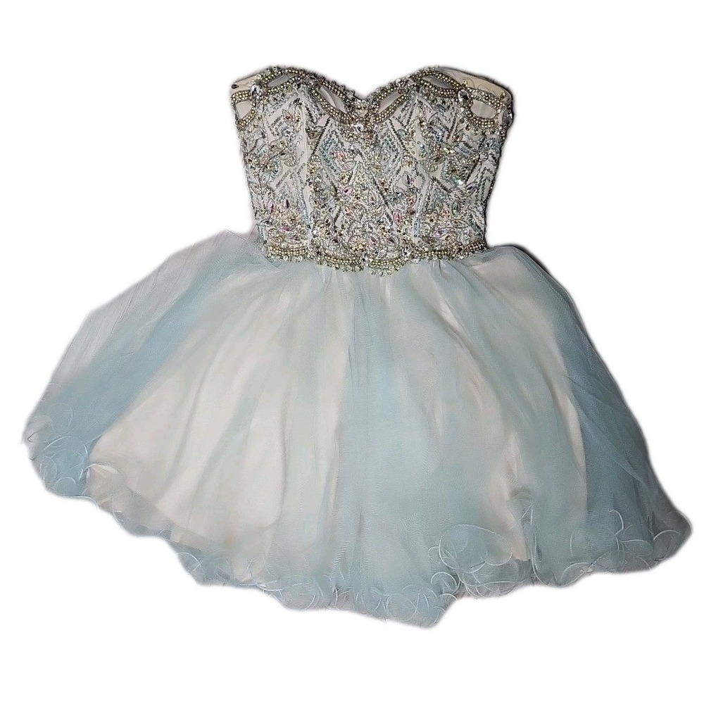 Glamour by Terani Couture Strapless Beaded Prom Pageant Dress Sz‎ 0 W/Flaws